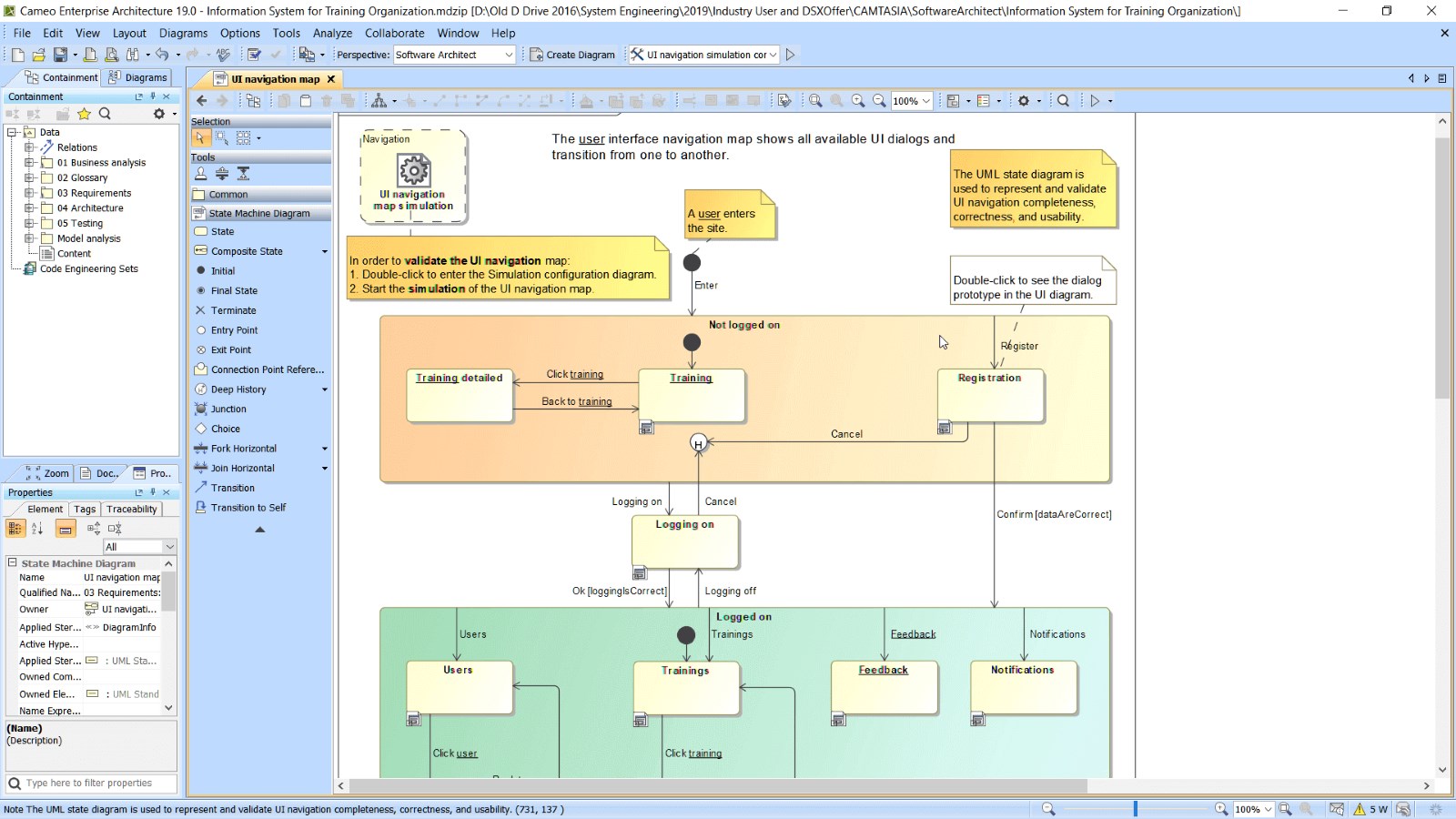  Screenshot of the software CATIA Magic. The screenshot shows a section of a UML diagram. 